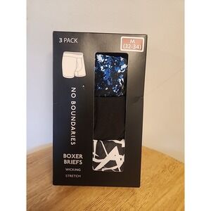 No Boundaries Men's Stretch Boxer Briefs Size M (32-34) 3-Pack Tag-Free Printed